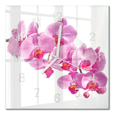 Nástěnné hodiny skleněné čtvercové Orchidej