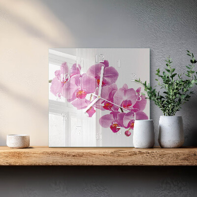 Nástěnné hodiny skleněné čtvercové Orchidej