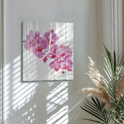 Nástěnné hodiny skleněné čtvercové Orchidej