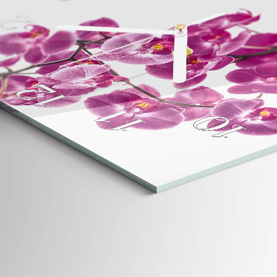 Čtvercové skleněné hodiny na stěnu Orchidej