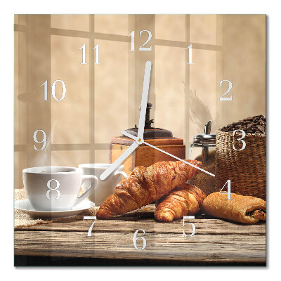 Čtvercové skleněné hodiny na zeď Croissanty