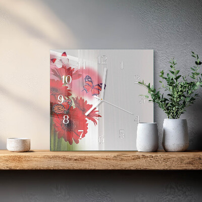 Nástěnné hodiny skleněné čtvercové Gerbera