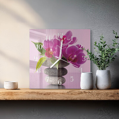 Hodiny s fotkou skleněné čtvercové Orchidej