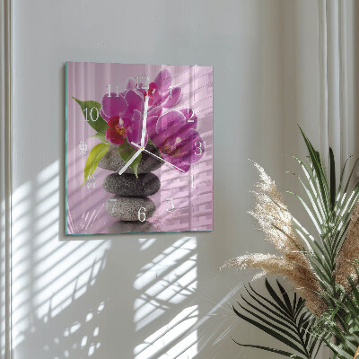 Hodiny s fotkou skleněné čtvercové Orchidej
