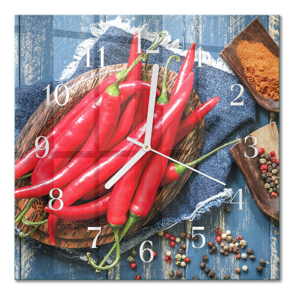 Nástěnné hodiny skleněné čtvercové Chilli paprička