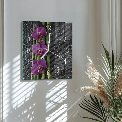 Hodiny na skle čtvercové Orchidej