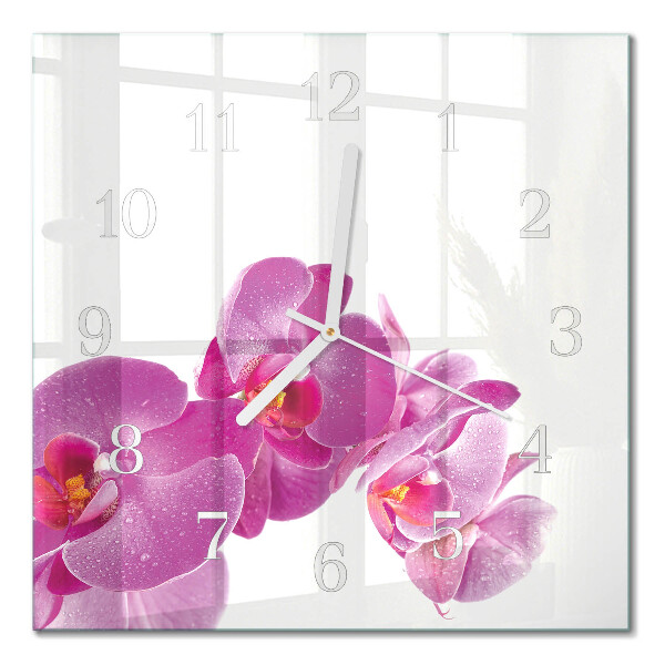 Hodiny s fotkou skleněné čtvercové Orchidej