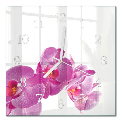Hodiny s fotkou skleněné čtvercové Orchidej