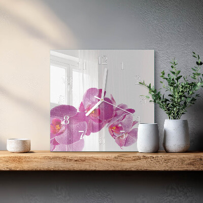 Hodiny s fotkou skleněné čtvercové Orchidej