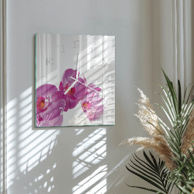 Hodiny s fotkou skleněné čtvercové Orchidej