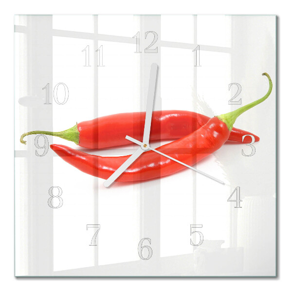 Nástěnné hodiny skleněné čtvercové Chilli paprička
