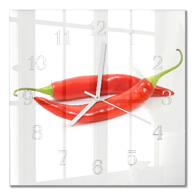 Nástěnné hodiny skleněné čtvercové Chilli paprička