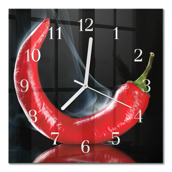 Nástěnné hodiny skleněné čtvercové Chilli paprička