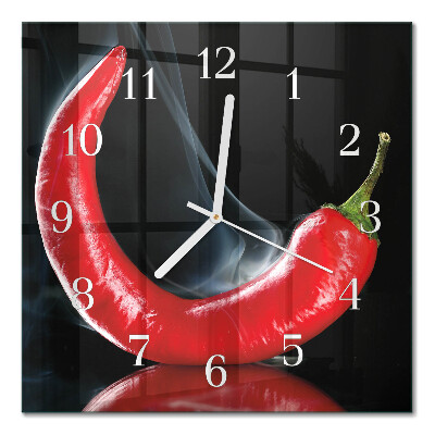 Nástěnné hodiny skleněné čtvercové Chilli paprička
