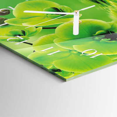 Čtvercové skleněné hodiny na stěnu Orchidej