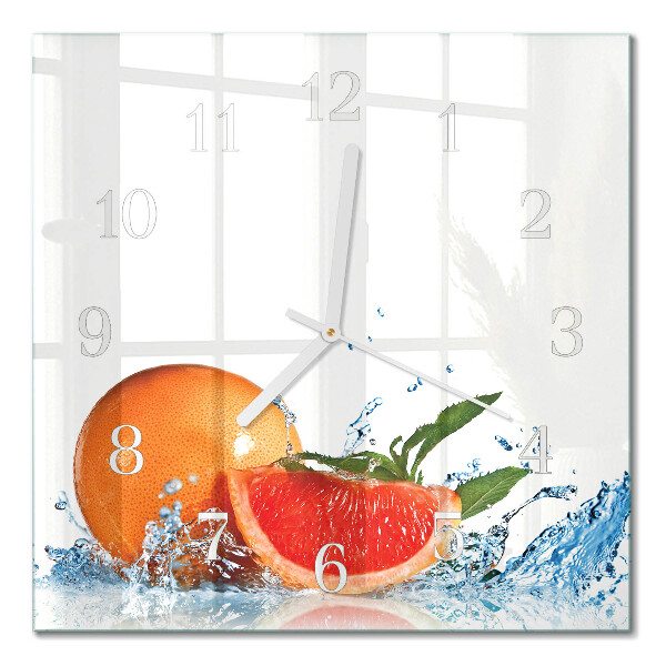 Hodiny na skle čtvercové Grapefruit