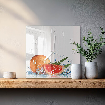 Hodiny na skle čtvercové Grapefruit