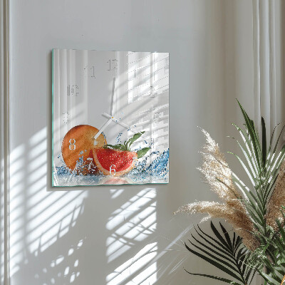 Hodiny na skle čtvercové Grapefruit