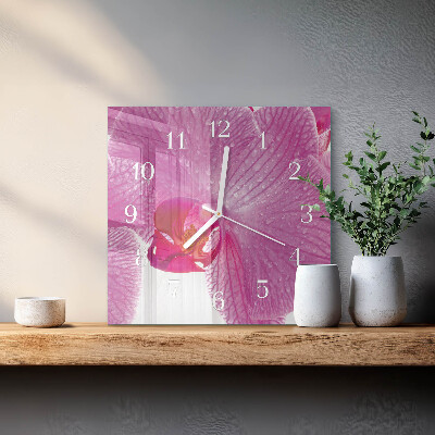 Nástěnné hodiny skleněné čtvercové Orchidej