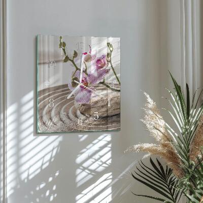 Hodiny s fotkou skleněné čtvercové Písečná orchidej