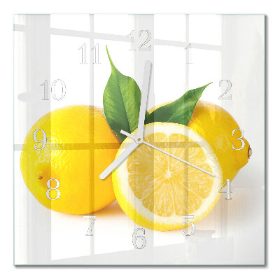 Čtvercové skleněné hodiny na stěnu Citrony