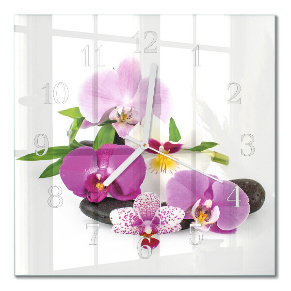 Nástěnné hodiny skleněné čtvercové Orchidej