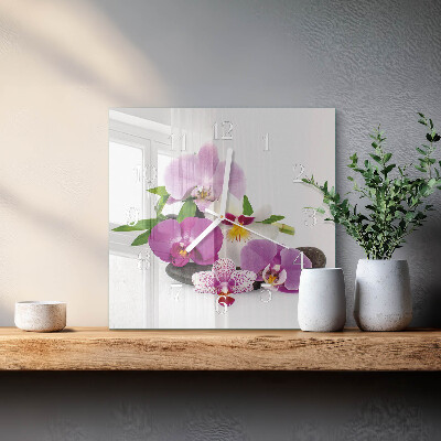 Nástěnné hodiny skleněné čtvercové Orchidej