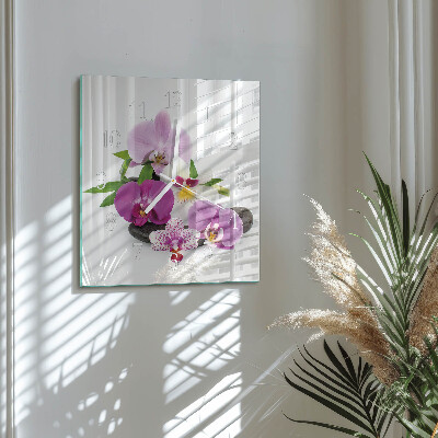 Nástěnné hodiny skleněné čtvercové Orchidej