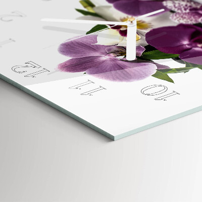 Nástěnné hodiny skleněné čtvercové Orchidej