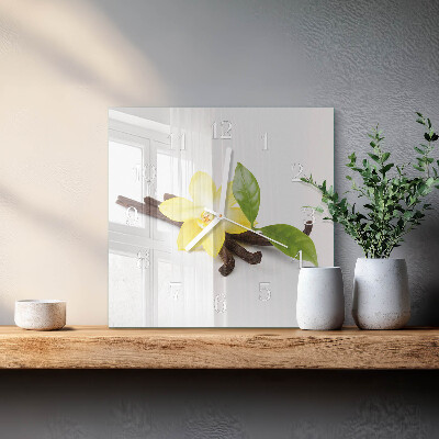 Čtvercové skleněné hodiny na zeď Vanilková orchidej