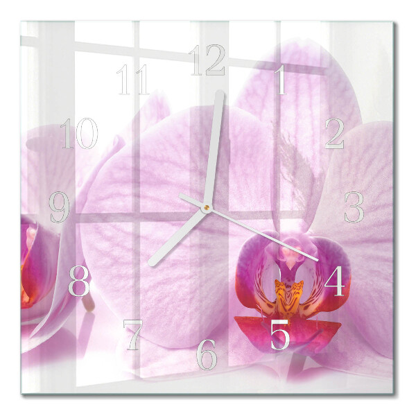 Nástěnné hodiny skleněné čtvercové Orchidej