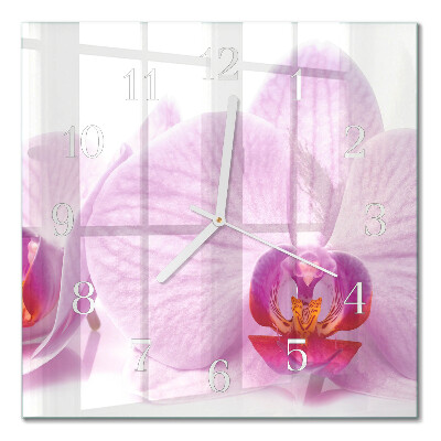 Nástěnné hodiny skleněné čtvercové Orchidej