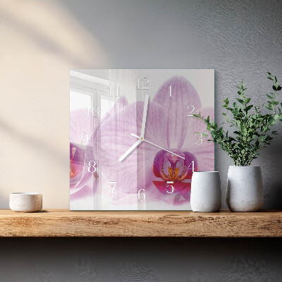 Nástěnné hodiny skleněné čtvercové Orchidej