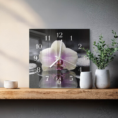 Hodiny s fotkou skleněné čtvercové Orchidej