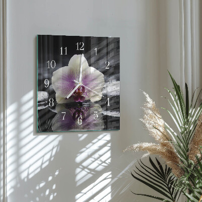 Hodiny s fotkou skleněné čtvercové Orchidej