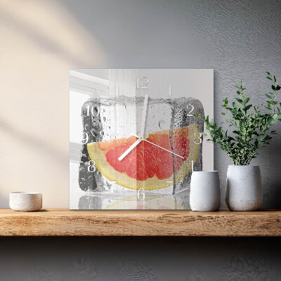 Čtvercové skleněné hodiny na zeď Grapefruitová zmrzlina
