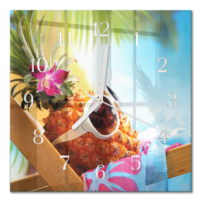 Hodiny na skle čtvercové Ananas