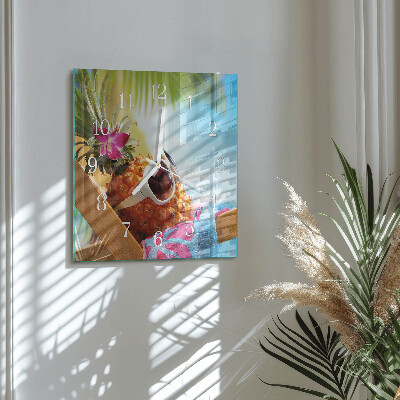 Hodiny na skle čtvercové Ananas