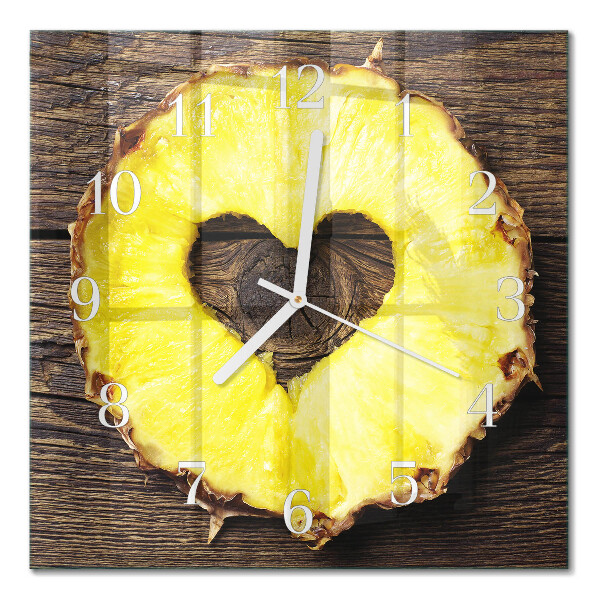 Čtvercové skleněné hodiny na zeď Ananas