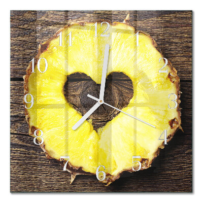 Čtvercové skleněné hodiny na zeď Ananas