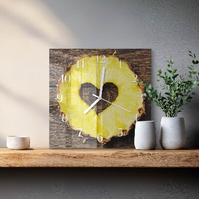 Čtvercové skleněné hodiny na zeď Ananas