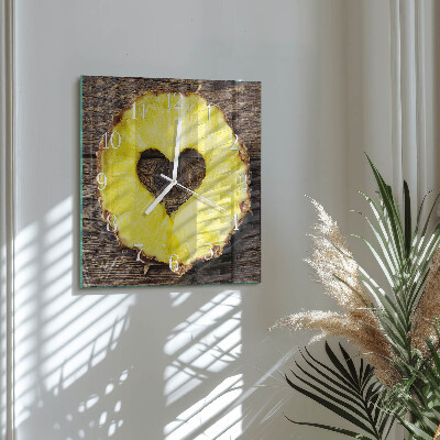 Čtvercové skleněné hodiny na zeď Ananas