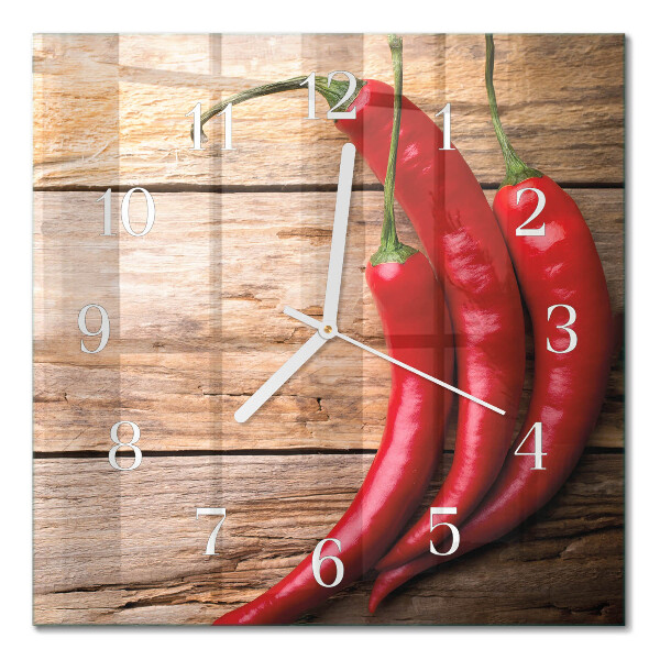 Hodiny na skle čtvercové Chilli papričky
