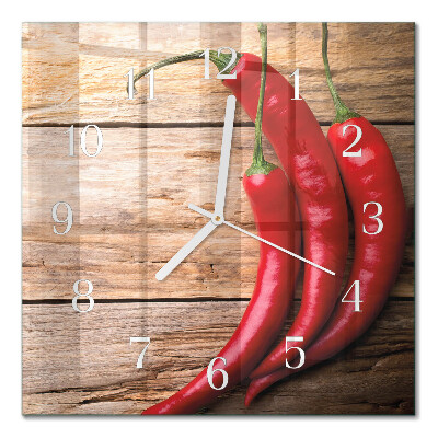 Hodiny na skle čtvercové Chilli papričky