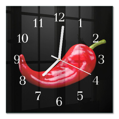 Čtvercové skleněné hodiny na stěnu Chilli papričky
