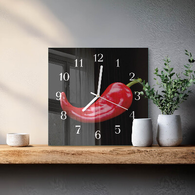 Čtvercové skleněné hodiny na stěnu Chilli papričky