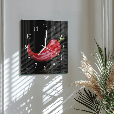 Čtvercové skleněné hodiny na stěnu Chilli papričky