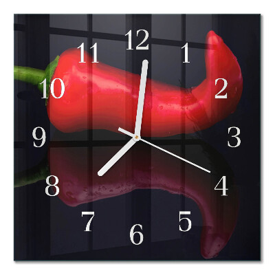Čtvercové skleněné hodiny na stěnu Chilli papričky