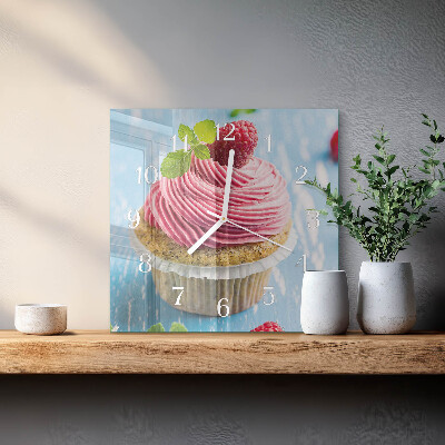 Nástěnné hodiny skleněné čtvercové Malinový muffin