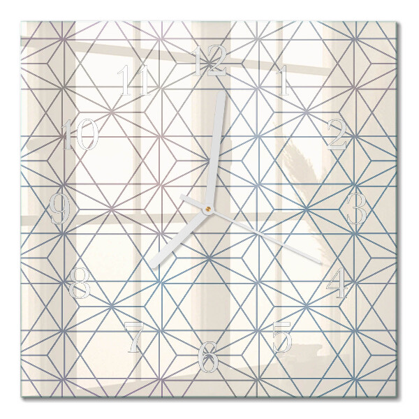 Čtvercové skleněné hodiny na zeď Geometrický vzor
